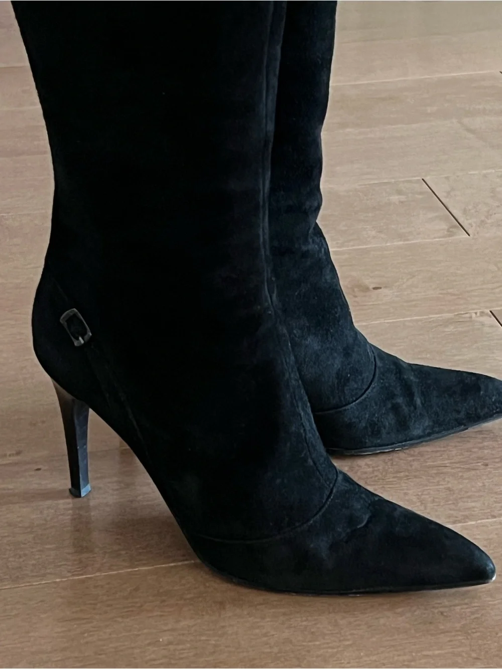 Via Spiga Italian Black Suede Pointed Toe Stiletto Knee High Boots 7M